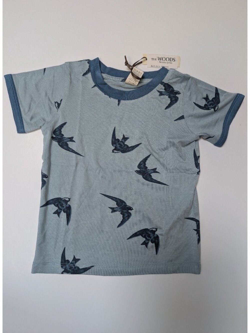 Kate Quinn The Woods Stone Sparrow Ringer Tee 2T Blue Birds